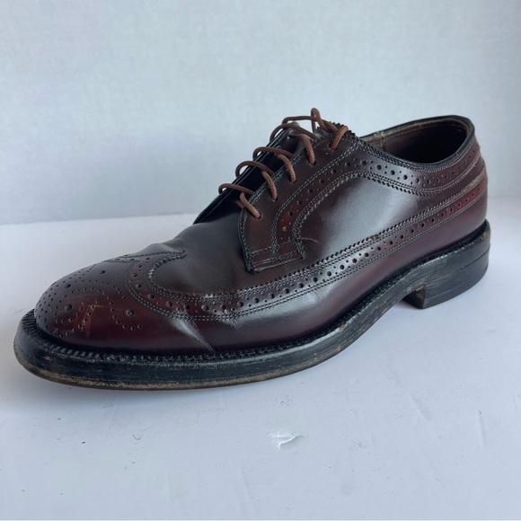 VTG Johnston & Murphy Crown Aristocraft Shell Cordovan Wing Tip 7 D Burgundy. - Picture 1 of 16